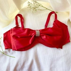 Victorias Secret Unlined Red Balconette Bow on Top Bra | 34DD